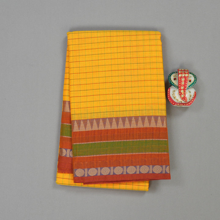 Hayagrivas Yellow Handloom Pure Cotton Saree with Rust Orange Border KBE104D4-6