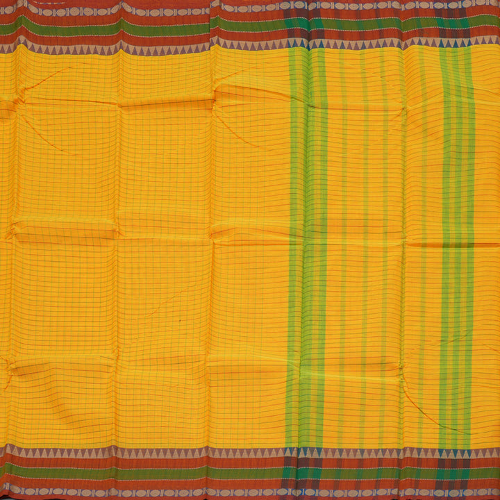 Hayagrivas Yellow Handloom Pure Cotton Saree with Rust Orange Border KBE104D4-6