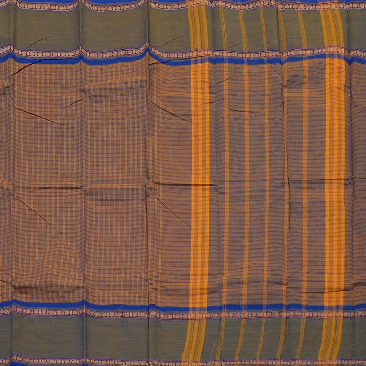 Hayagrivas Handloom Pure Cotton Saree in Elegant Corn Yellow with Blue KBE104D4-8