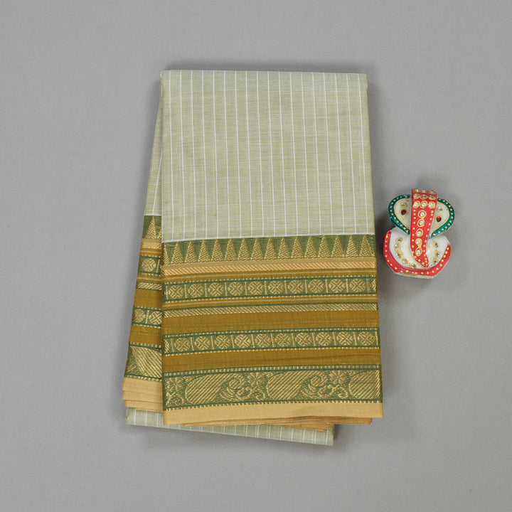 Hayagrivas Half White Handloom Pure Cotton Saree with Green Border KBE104D5-1