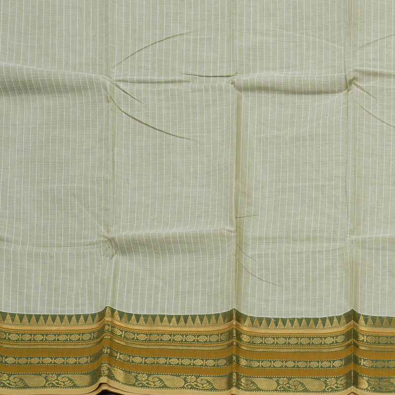 Hayagrivas Half White Handloom Pure Cotton Saree with Green Border KBE104D5-1