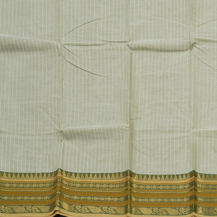 Hayagrivas Half White Handloom Pure Cotton Saree with Green Border KBE104D5-1