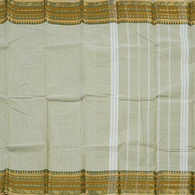 Hayagrivas Half White Handloom Pure Cotton Saree with Green Border KBE104D5-1