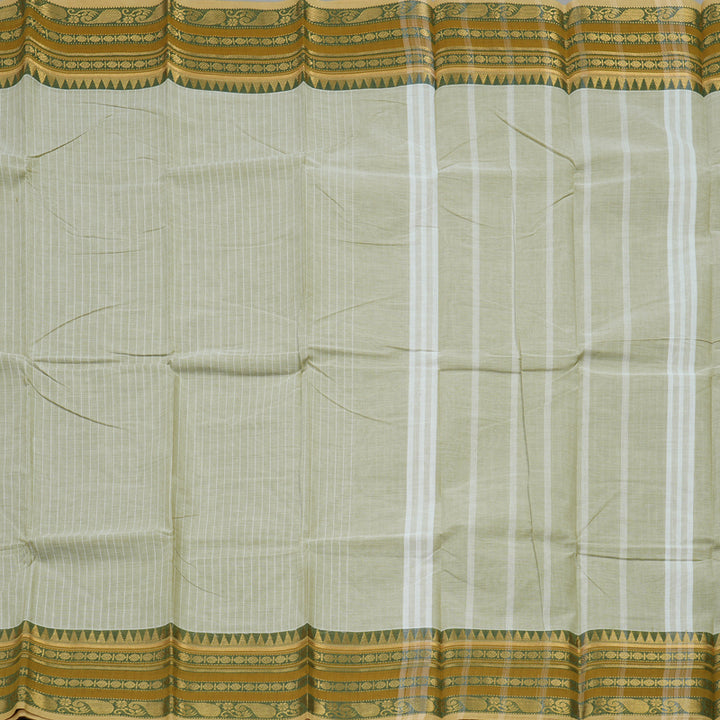 Hayagrivas Half White Handloom Pure Cotton Saree with Green Border KBE104D5-1