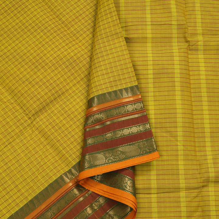 Hayagrivas Handloom Pure Cotton Saree in Zesty Lemon Green KBE104D5-3