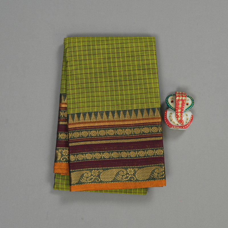 Hayagrivas Handloom Pure Cotton Saree in Mesmerising Olive Green KBE104D5-4