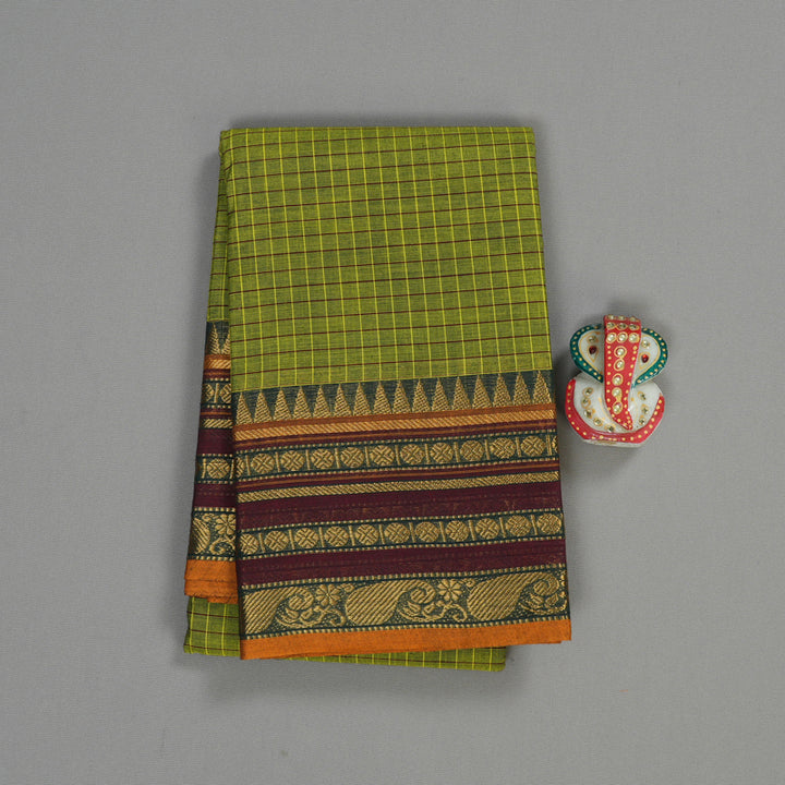 Hayagrivas Handloom Pure Cotton Saree in Mesmerising Olive Green KBE104D5-4