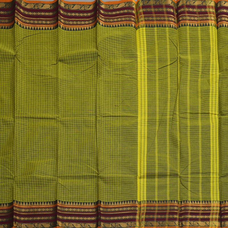 Hayagrivas Handloom Pure Cotton Saree in Mesmerising Olive Green KBE104D5-4