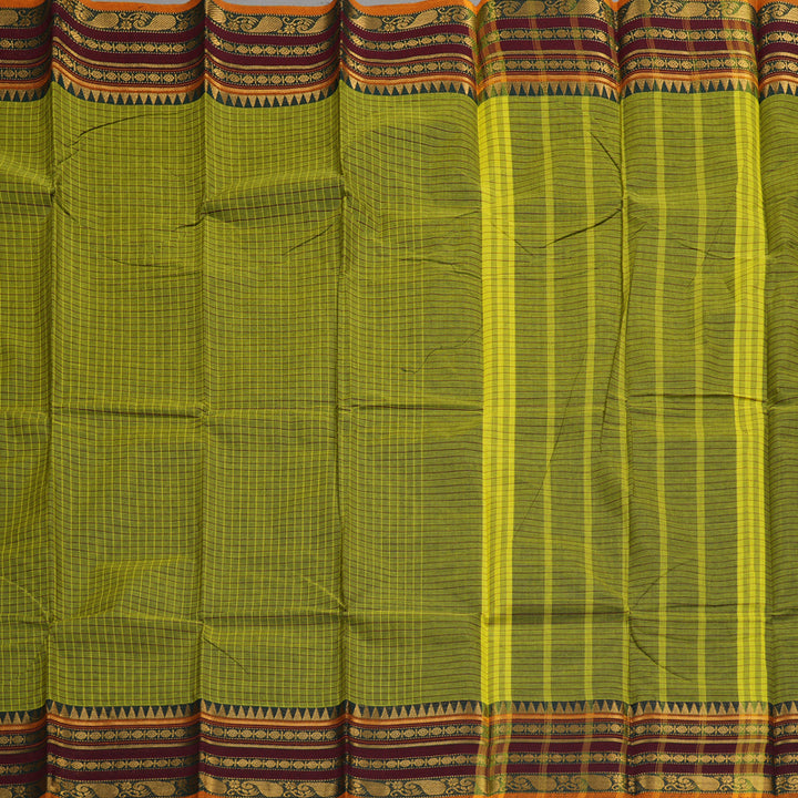 Hayagrivas Handloom Pure Cotton Saree in Mesmerising Olive Green KBE104D5-4