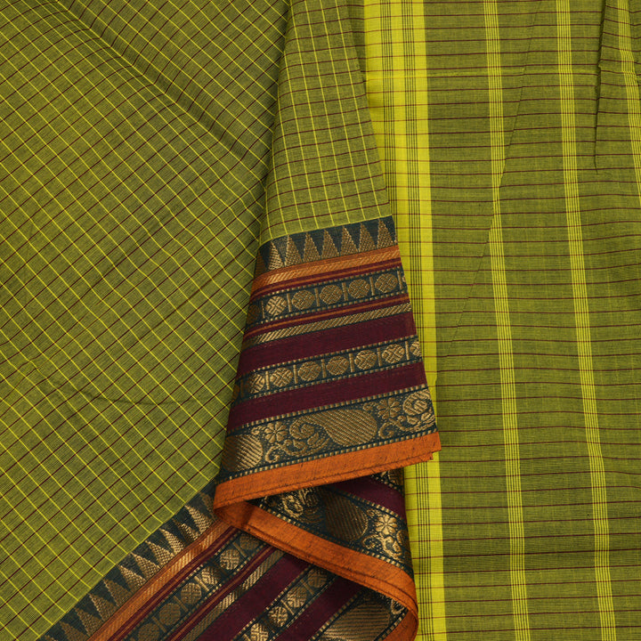 Hayagrivas Handloom Pure Cotton Saree in Mesmerising Olive Green KBE104D5-4