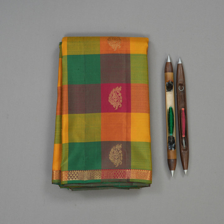 Hayagrivas Handloom Multicolour Checks Kanjivaram Silk Saree with Small Border KBE1050I11-1