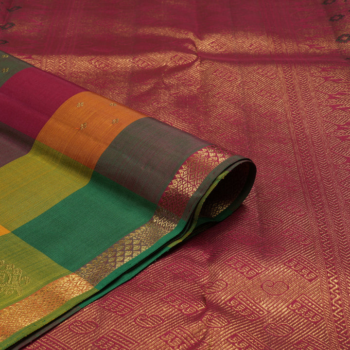 Hayagrivas Handloom Multicolour Checks Kanjivaram Silk Saree with Small Border KBE1050I11-1