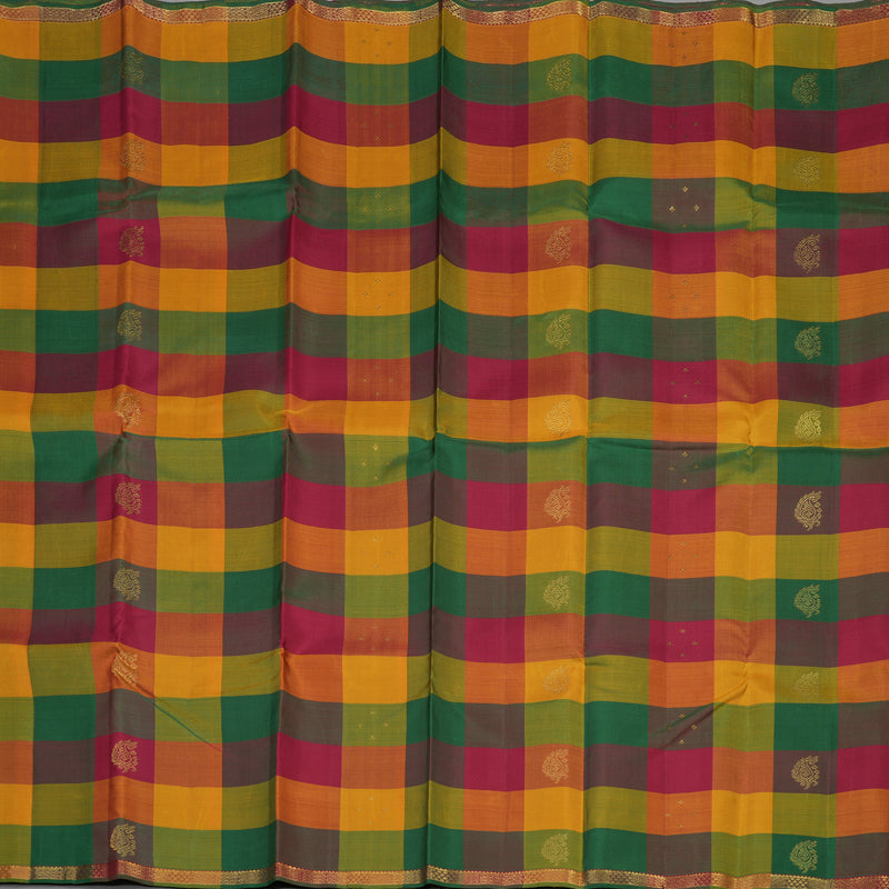 Hayagrivas Handloom Multicolour Checks Kanjivaram Silk Saree with Small Border KBE1050I11-1