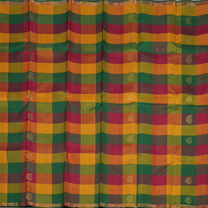Hayagrivas Handloom Multicolour Checks Kanjivaram Silk Saree with Small Border KBE1050I11-1