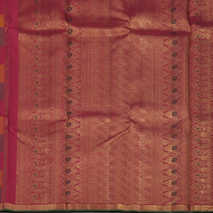 Hayagrivas Handloom Multicolour Checks Kanjivaram Silk Saree with Small Border KBE1050I11-1