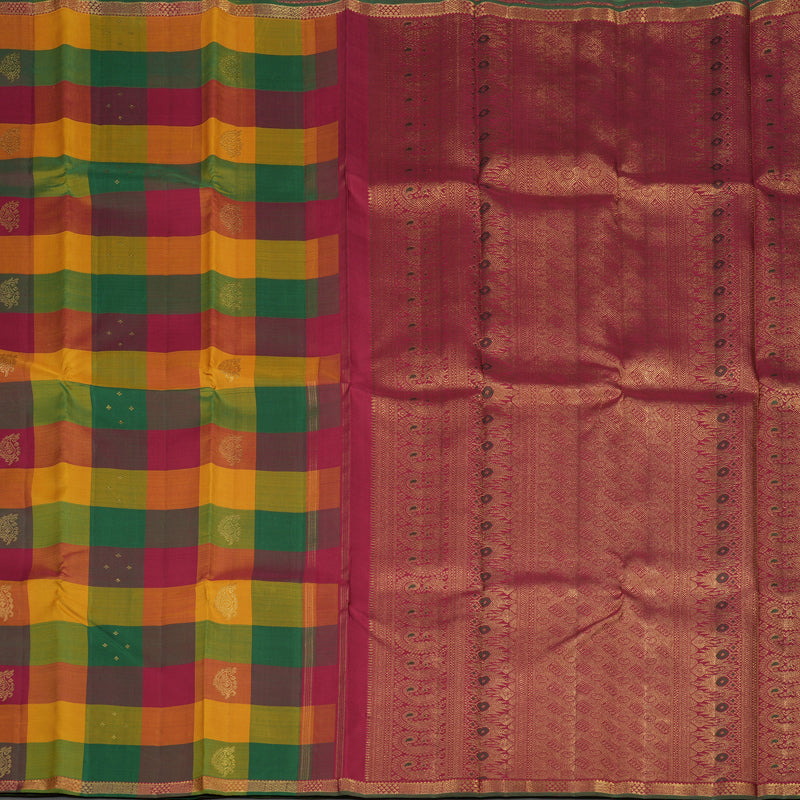 Hayagrivas Handloom Multicolour Checks Kanjivaram Silk Saree with Small Border KBE1050I11-1