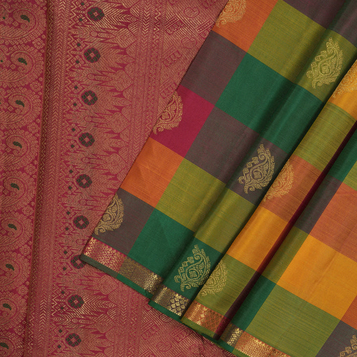 Hayagrivas Handloom Multicolour Checks Kanjivaram Silk Saree with Small Border KBE1050I11-1