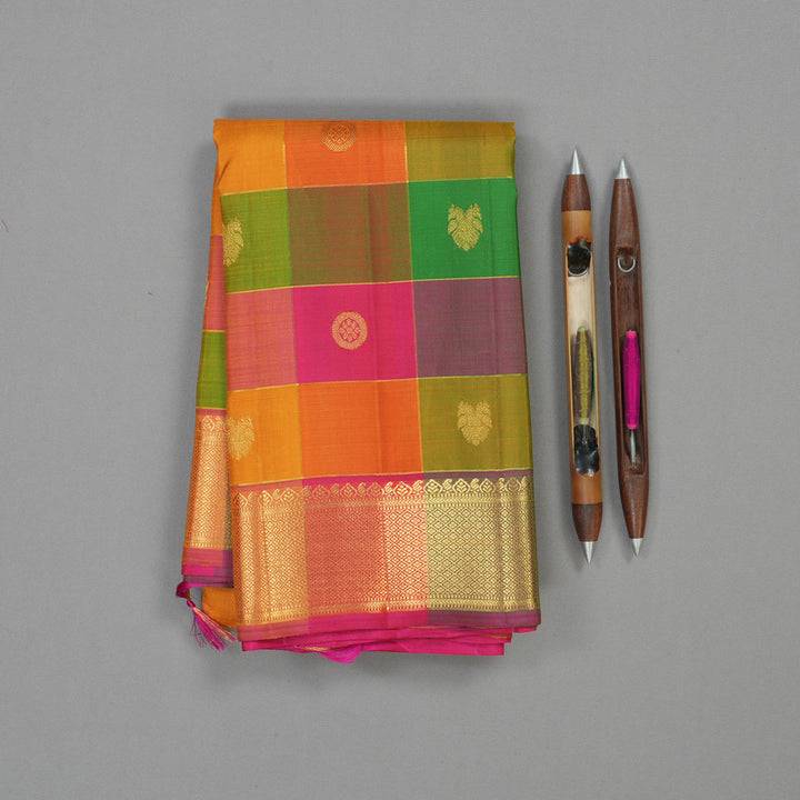 Hayagrivas Handloom Multicolour Checks Kanjivaram Silk Saree KBE1050I2-1