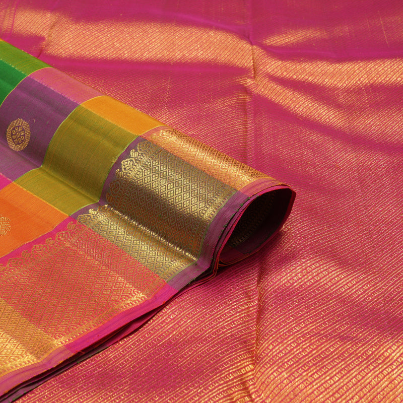 Hayagrivas Handloom Multicolour Checks Kanjivaram Silk Saree KBE1050I2-1