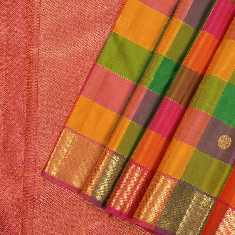 Hayagrivas Handloom Multicolour Checks Kanjivaram Silk Saree KBE1050I2-1