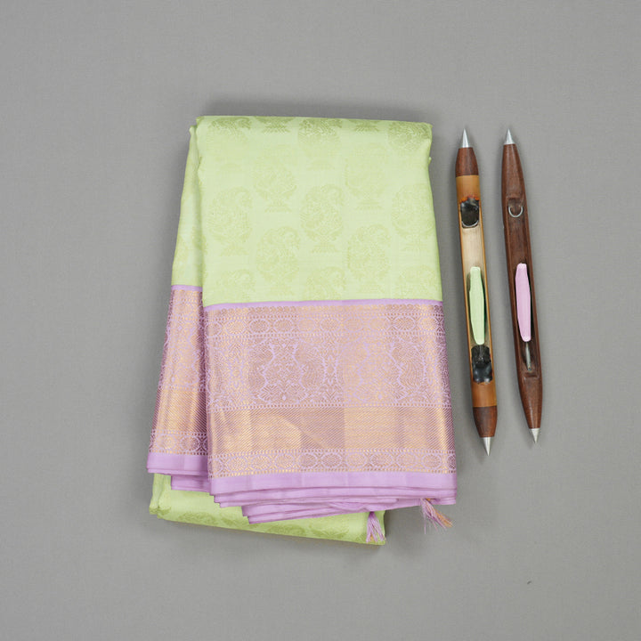 Hayagrivas Handloom Pista Green Kanjivaram Silk Saree with Lavendar Border KBE1057I5-1