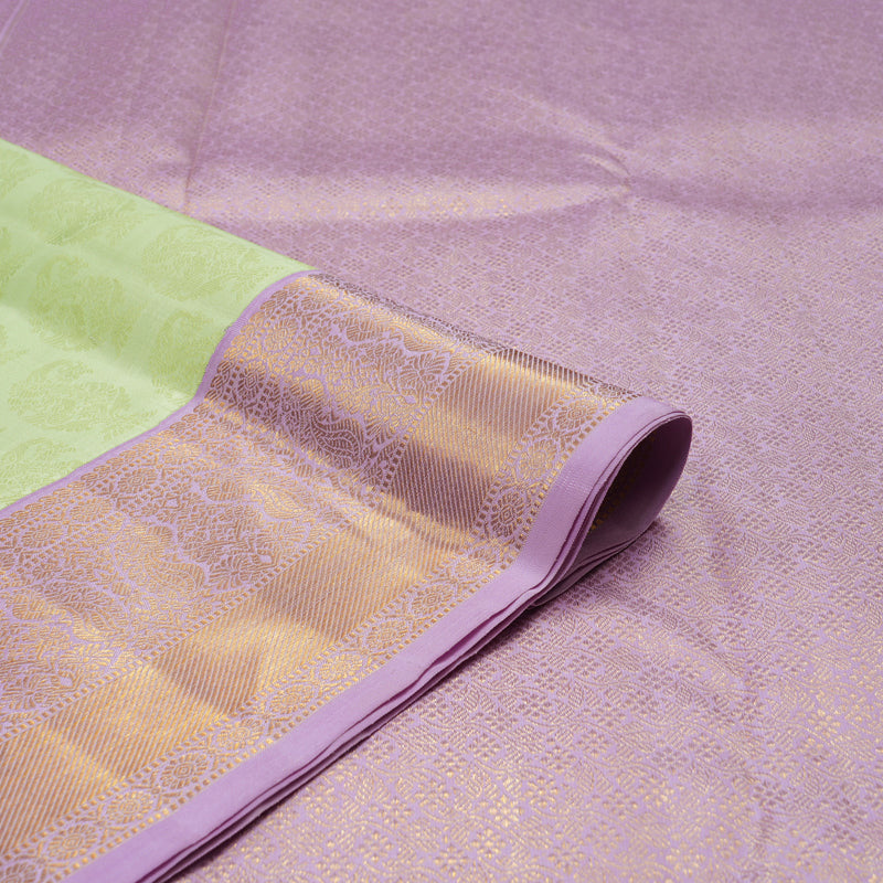 Hayagrivas Handloom Pista Green Kanjivaram Silk Saree with Lavendar Border KBE1057I5-1