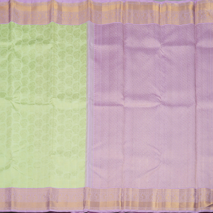 Hayagrivas Handloom Pista Green Kanjivaram Silk Saree with Lavendar Border KBE1057I5-1