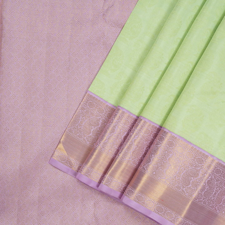 Hayagrivas Handloom Pista Green Kanjivaram Silk Saree with Lavendar Border KBE1057I5-1
