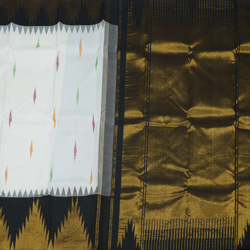Hayagrivas Handloom Pristine White Kanjivaram Silk Saree with Black Border KBE1059I2-1