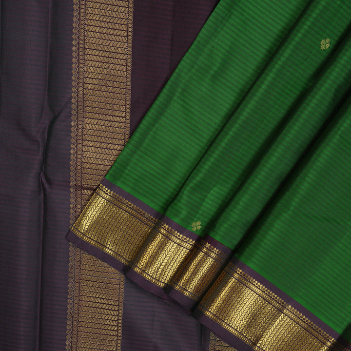 Hayagrivas Handloom Green Kanjivaram Silk Saree with Paaku Border KBE1062I2-27