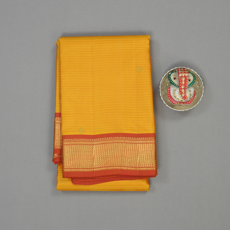 Hayagrivas Handloom Mango Yellow Kanjivaram Silk Saree with Burnt Orange Border KBE1062I2-28