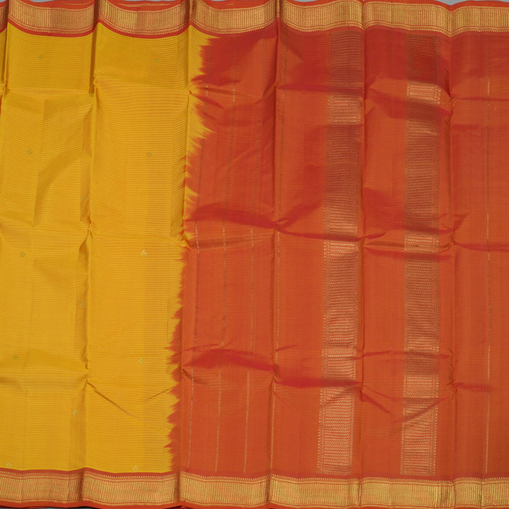 Hayagrivas Handloom Mango Yellow Kanjivaram Silk Saree with Burnt Orange Border KBE1062I2-28