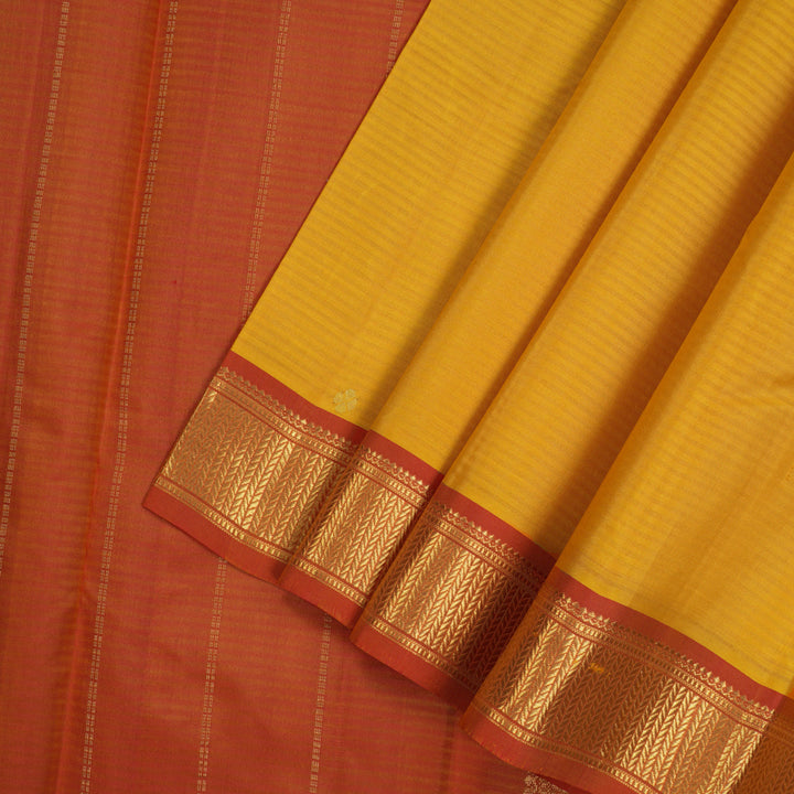 Hayagrivas Handloom Mango Yellow Kanjivaram Silk Saree with Burnt Orange Border KBE1062I2-28