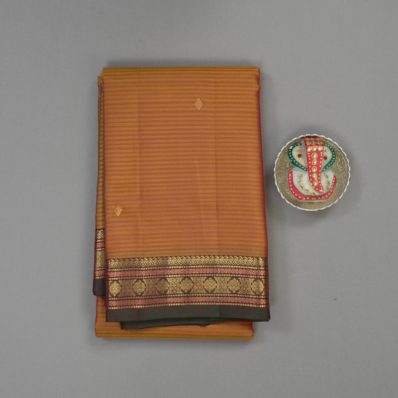 Hayagrivas Handloom Golden Orange Kanjivaram Silk Saree with Araku Maroon Border KBE1062I2-33