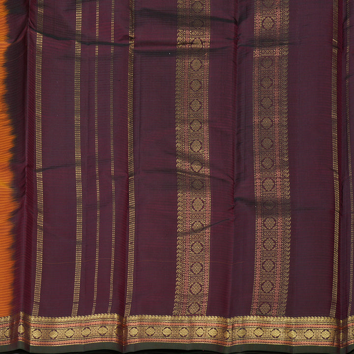 Hayagrivas Handloom Golden Orange Kanjivaram Silk Saree with Araku Maroon Border KBE1062I2-33