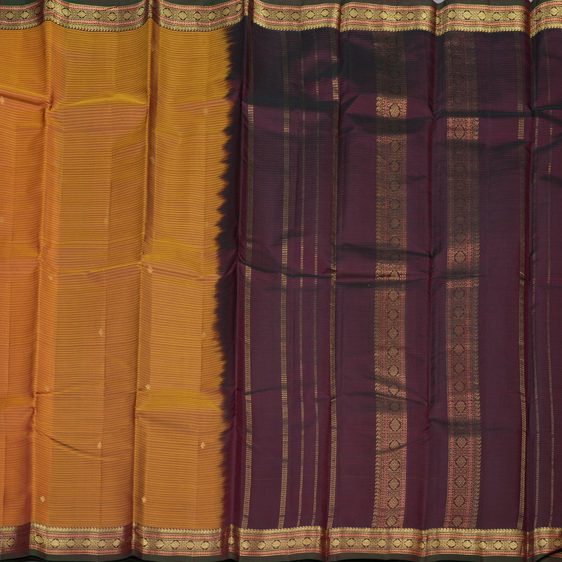 Hayagrivas Handloom Golden Orange Kanjivaram Silk Saree with Araku Maroon Border KBE1062I2-33