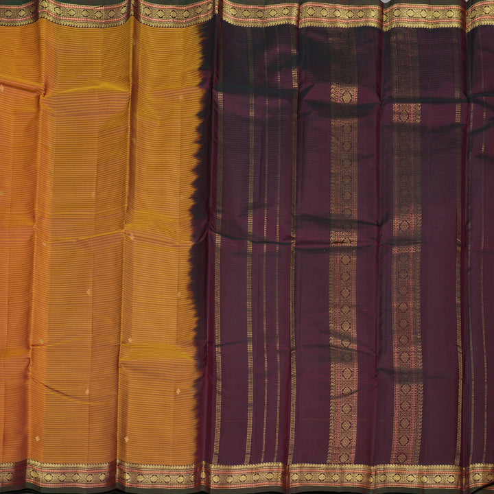 Hayagrivas Handloom Golden Orange Kanjivaram Silk Saree with Araku Maroon Border KBE1062I2-33
