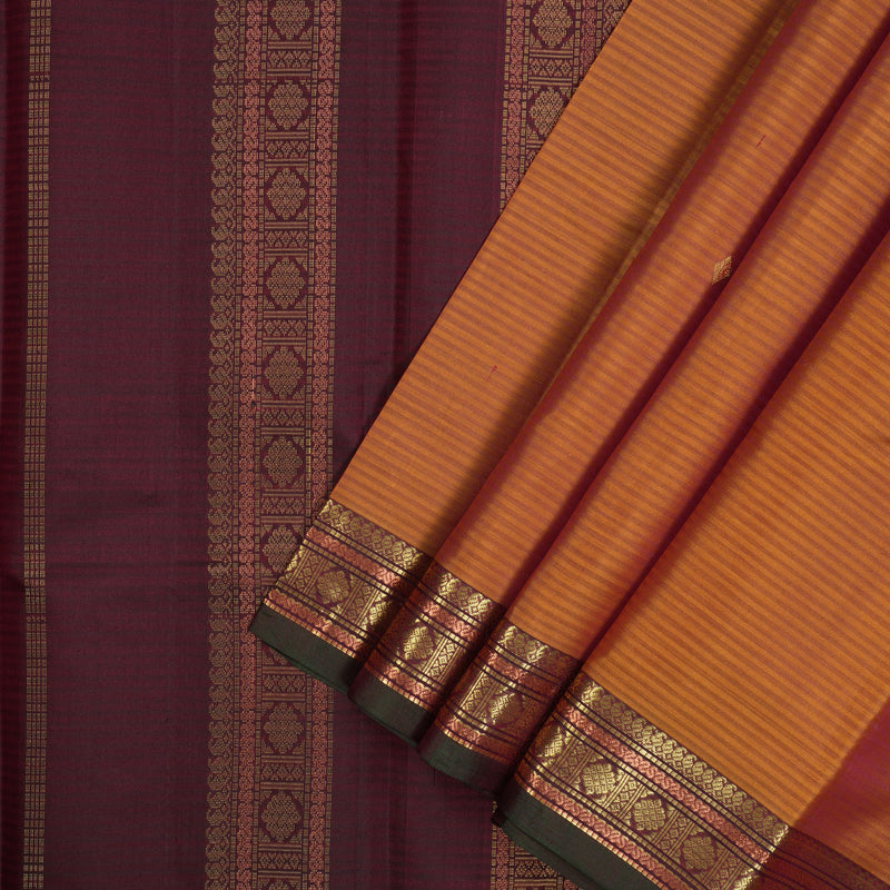 Hayagrivas Handloom Golden Orange Kanjivaram Silk Saree with Araku Maroon Border KBE1062I2-33