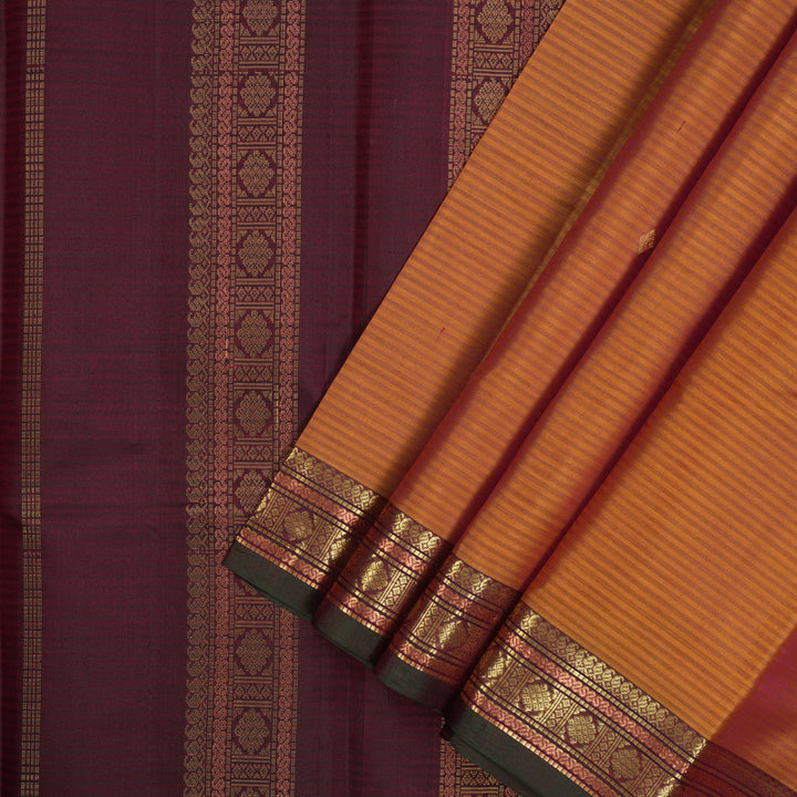 Hayagrivas Handloom Golden Orange Kanjivaram Silk Saree with Araku Maroon Border KBE1062I2-33