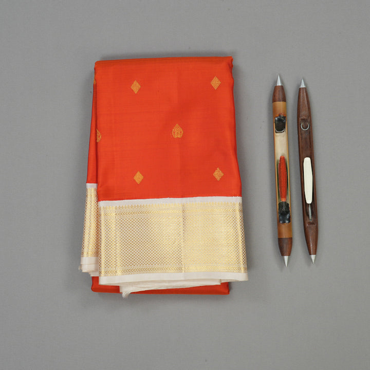 Hayagrivas Handloom Deep Orange Kanjivaram Silk Saree with Half White Border KBE1063I3-1