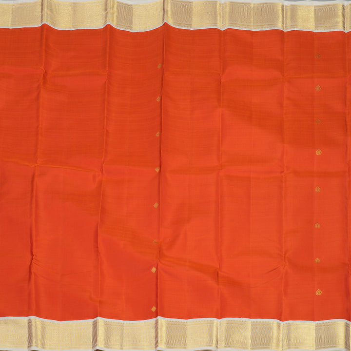 Hayagrivas Handloom Deep Orange Kanjivaram Silk Saree with Half White Border KBE1063I3-1