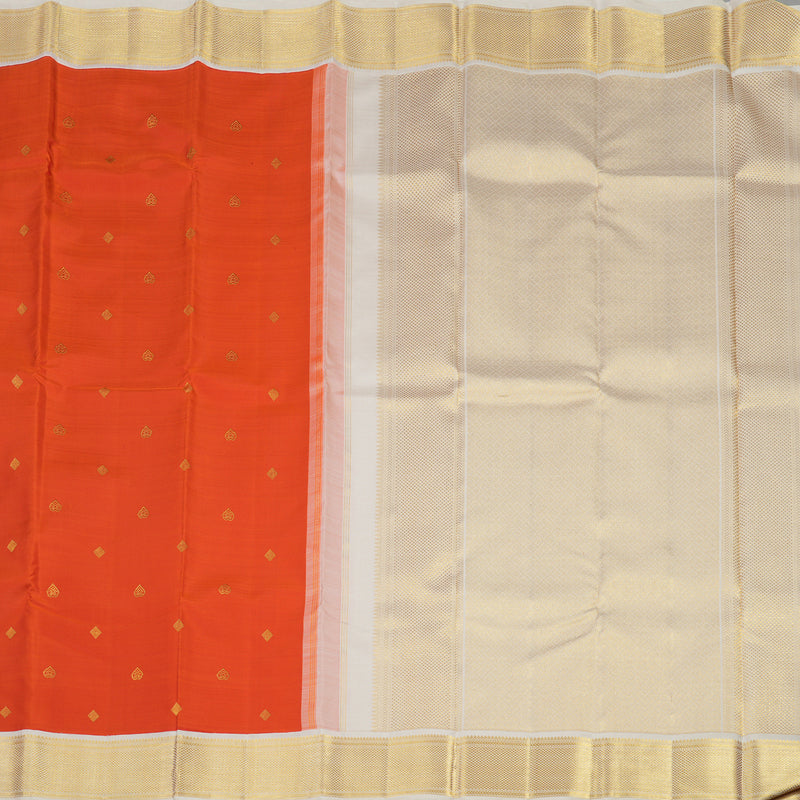 Hayagrivas Handloom Deep Orange Kanjivaram Silk Saree with Half White Border KBE1063I3-1