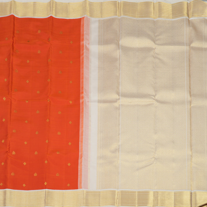 Hayagrivas Handloom Deep Orange Kanjivaram Silk Saree with Half White Border KBE1063I3-1