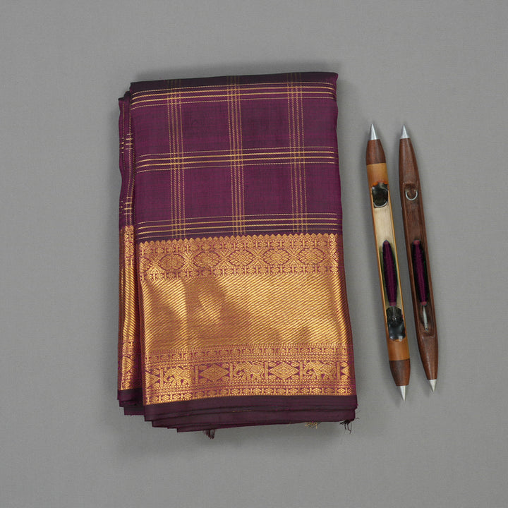 Hayagrivas Handloom Deep Purple Kanjivaram Silk Saree KBE1065I1-1