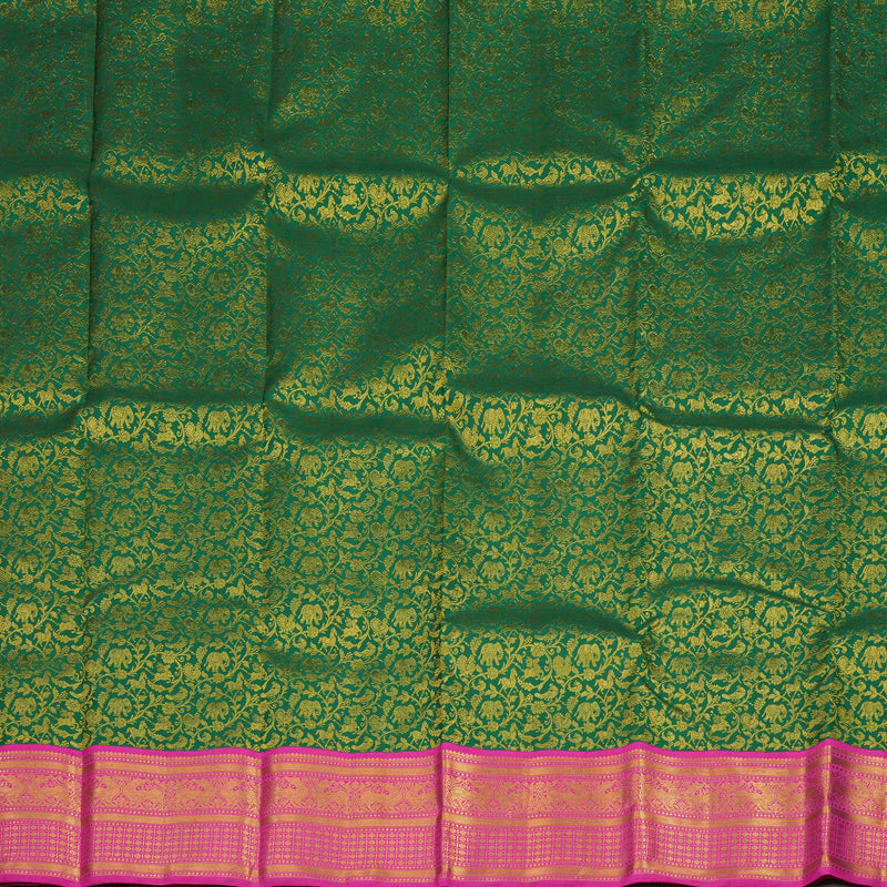 Hayagrivas Handloom Pure Kanjivaram Pattu Pavadai in Bottle Green with Rani Pink contrast KBE1067I1-1