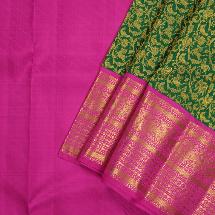 Hayagrivas Handloom Pure Kanjivaram Pattu Pavadai in Bottle Green with Rani Pink contrast KBE1067I1-1