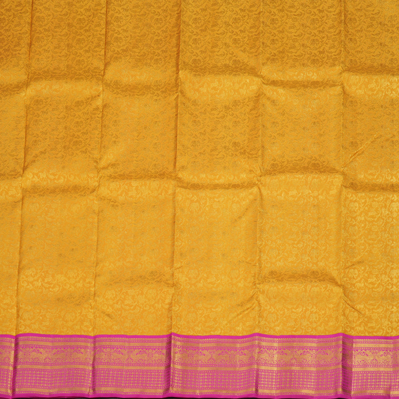 Hayagrivas Pure Kanjivaram Pattu Pavadai in Mustard Yellow with Rani Pink KBE1067I1-2