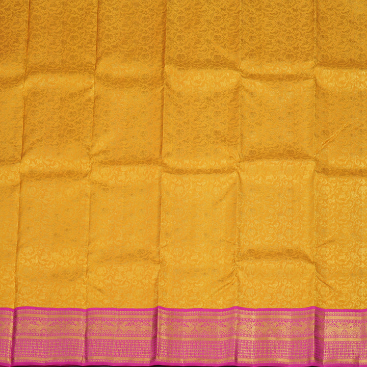 Hayagrivas Pure Kanjivaram Pattu Pavadai in Mustard Yellow with Rani Pink KBE1067I1-2