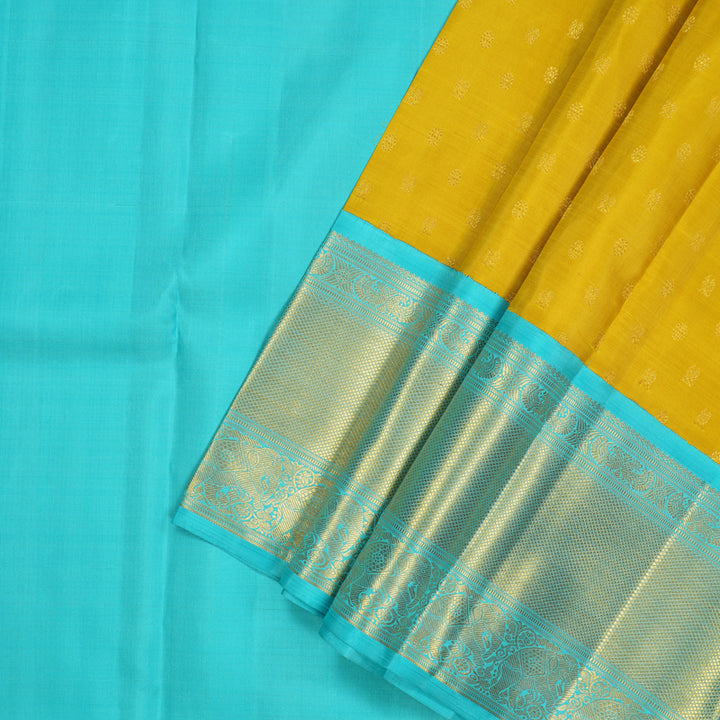 Hayagrivas Pure Kanjivaram Pattu Pavadai in Yellow with Sea Blue KBE1067I2-2