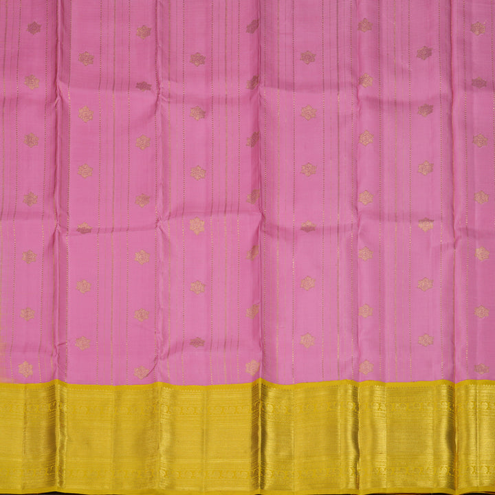 Hayagrivas Handloom Pure Kanjivaram Pattu Pavadai in Rose Pink with Golden Yellow KBE1067I3-1